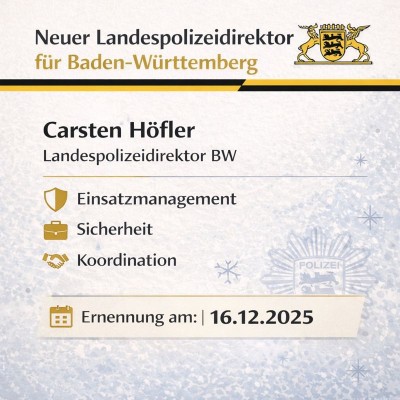Carsten Höfler wird neuer Landespolizeidirektor in Baden-Württemberg